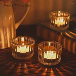 Candle Holders Glass Vertical Striped Cup Household Candlelight Dinner Decoration Atmosphere Pography Props