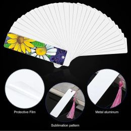 UPS wholesale Wholesale Sublimation Bookmark Blanks Double Sides Printable Aluminum Metal Bulk DIY Bookmarks With Hole And Tassels Z 5.3