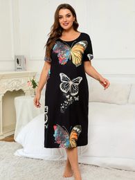 Womens Casual Lounge Dress Plus Size Short Sleeve Round Neck Breathe Girl Tee Nightdress 2023 240422