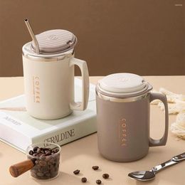 Mugs WORTHBUY Coffee Mug With Straw Portable Anti Scalding 304 Stainless Steel Thermal Water Cup Double Layer Insulated