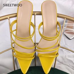 Dress Shoes 2024 Summer High Heeled Slippers Women's Herringbone Belt Wearing Ladies Crystal Heels