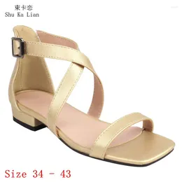 Casual Shoes Women Gladiator Sandals 2 CM Low Heels Slippers Peep Toe Ankle Wrap Summer Woman Plus Size 34 - 43