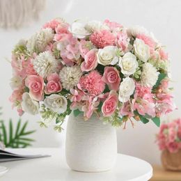 Decorative Flowers Outdoor Artificial Elegant Rose Flower Bouquet For Home Office Table Centerpiece Realistic Faux Wedding