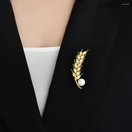 Brooches Elegant Women's Fashion Brooch Faux Pearl Shiny Rhinestone Inlay Golden Wheat Design Handbag Sweater Or Shawl For Parties