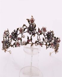Baroque Vintage Black Purple Crystal Pearls Bridal Tiaras Crown Pageant Diadem Veil Tiara Wedding Hair Accessories 2107018970209