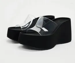 Slippers Summer Platform Women Fashion Elegant TVC Transparent Wedges Heel Slides Shoes Ladies Casual Beach Flats Sandalias