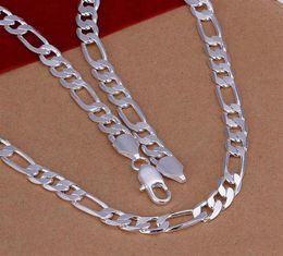 Fashion Sterling Unisex 3 1Chain Chain Necklac Link Italy XMAS Fine Top quality 925 Silver 8MM 18inch Necklace for Men Women N01824862319