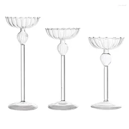 Candle Holders Simple European High Feet Striped Glass Holder Transparency For Candlelight Dinner Wedding Props