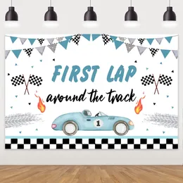 Party Decoration Racing Themed Backdrop First Lap Around The Track Background For Boys 1st Birthday Supplies
