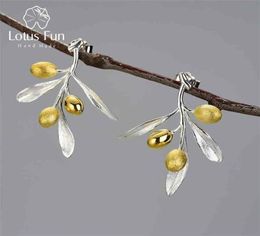 Lotus Fun Olive Leaves Branch Fruits Unusual Earrings for Women 925 Sterling Silver Statement Wedding Jewelry Trend 2106189150299