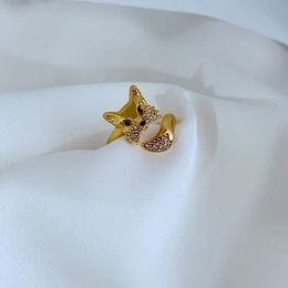 Fashion Trend Simple Commuting Cute Style Diamond Inlaid Niche Opening Design Fox Ring 240424