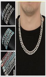 3 Colours 13mm Hiphop Mens Full Red Diamond Cuban Link Chain Necklace Bracelet guys Bling Curb Choker Chains Miami Rapper Jewellery f8230288