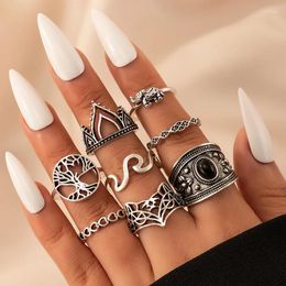 Cluster Rings HuaTang Vintage Gold Silver Color Blue Crystal Pearl Carving Geometric Knuckle Ring Set For Women Men Jewelry Anillos
