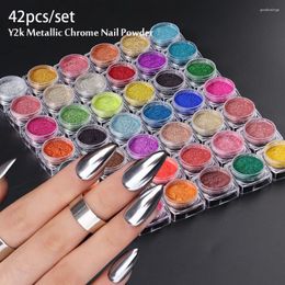 Nail Glitter 42pcs Metallic Y2K Nails Dust Chrome Fairy White Rubbing On Powder Shell Mirror Pigment Art Supplies Decoration