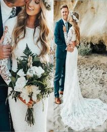 2020 Beach Full Lace Wedding Dresses Long Sleeves Boho Plus Size Sweep Train Bohemian Wedding Dress Country Bridal Gowns vestidos 8630496
