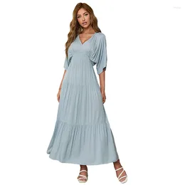Party Dresses Women's Solid Tiered Maxi Casual V-neck Bat Sleeve Layer Beach Sun