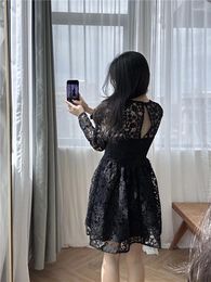 Casual Dresses Glitter Dress Women Classic Black Hollowed Out Lace Collar Exquisite Sweet And Cool Strapless With Sexy Hepburn Style