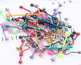 Tongue bar T01 20PCS mix style mix color stainless steel industrial barbell tongue ring body piercing jewelry7664920