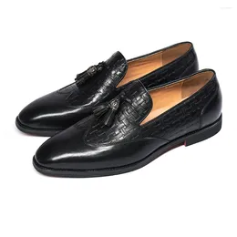 Dress Shoes Genuine Leather Men's Tassel Loafers Black Brown Wedding Party Slip-on Wingtip Toe Fashion Formal For Men