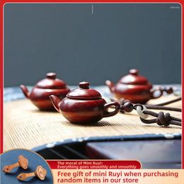 Decorative Figurines Lobular Red Sandalwood Hand Put Teapot Piece Carved Text Play Pendant Office Decoration Modern Arts And Crafts