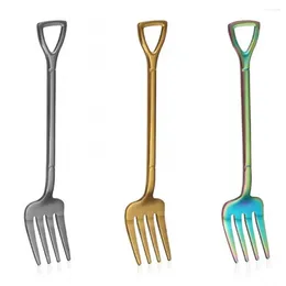 Dinnerware Sets Creative -Grade Stainless Steel Coffee Ice Cream Spoons Shovel Shape Multi-Color Long Handle Fork Teaspoons Kitchen Tool