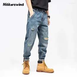 Men's Jeans Heavy Washed Denim Pants Men American Casual Hole Ripped Loose Fashion Designer Straight Y2k Baggy Cargo