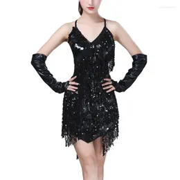 Stage Wear Women Latin Dress Lace Fringe Skirt Ballroom Dance Party With Armband Female Dancing Costume Club Dresses