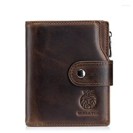 Wallets Men With Zipper Genuine Leather Trifold Coin Pocket Card Holder Male Wallet Case Minimalist Large Capacity