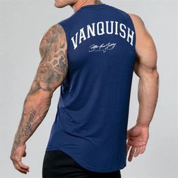 Jogger Mens Vest Sports Fitness Cotton Round Neck Printed Sleeveless T-Shirt Gym Running Training Bodybuilding Basketball Vest 240430