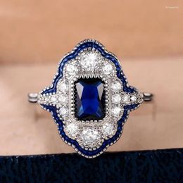 Cluster Rings Fashion Charm Peacock Blue For Women Tiltok Temperament The Drip Oil Is Designed With A Lace And Hollow Circle Jewellery