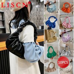 Shopping Bags 10pcs Women Handbag Summer Pleated Handlebags For PU Cloud Shoulder Dumpling K0012