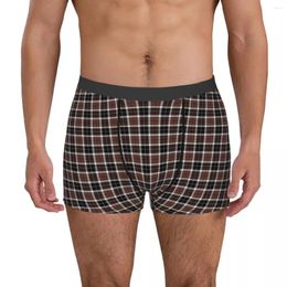 Underpants Brown Plaid Men Boxer Briefs Lattice Highly Breathable High Quality Print Shorts Birthday Gifts