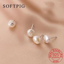 Stud Earrings SOFTPIG Real 925 Sterling Silver Irregular Round Baroque Pearl For Fashion Women Fine Jewellery Punk Accessories