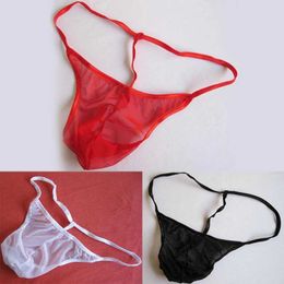 Underpants Sexy mesh lingerie mens perspective erotic G-string thong low waisted penis bag thin breathable Q240430
