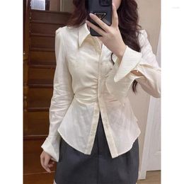 Women's Blouses QWEEK Elegant Long Sleeve Woman Korean Office Ladies Slim Shirt Youthful Chic Button Up Tunic Y2k Vintage Spring Fashion