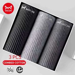 Underpants MiiOW 3-piece breathable cotton mens underwear graphene antibacterial striped boxing trunk Q240430