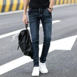 Men's Jeans With Pockets Slim Fit Man Cowboy Pants Blue Skinny Trousers Tapered Tight Pipe Spandex Baggy Y2k Slacks Emo