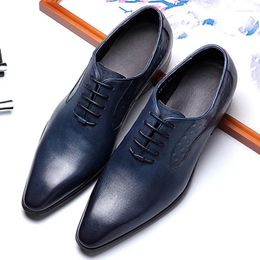 Dress Shoes Men's Business Leather With Cowhide Embossed On The Toe Layer Trendy Korean Fashion For Men