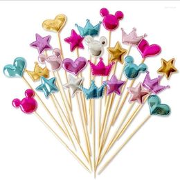 Party Supplies 50pcs/lot Mouse Heart Star Crown Cake Topper For Birthday Cupcake Flag Baby Shower Wedding Decoration