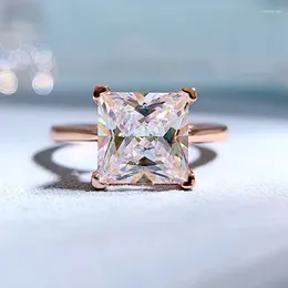 Cluster Rings SpringLady 925 Sterling Silver Princess Cut 8MM High Carbon Diamond Wedding Fine Jewellery Plated 18K Rose Gold Ring For Women