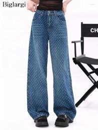 Women's Jeans Spring Summer Polka Dot Print Long Pant Women Korean Style Loose Straight Ladies Trousers Casual Fashion Retro Woman Pants