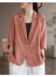 Women's Suits Oversized Summer Cotton Linen Blazer Suit Coat Women Casual Loose Fashion Ladies Short Sleeve Woman Coats ERFR