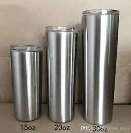 Skinny Tumbler Slim tumbler Straight Cup Beer Coffee Mug 304 Stainless Steel Insulation Vacuum Flask With LidStraw 15oz 20oz 30oz5651774