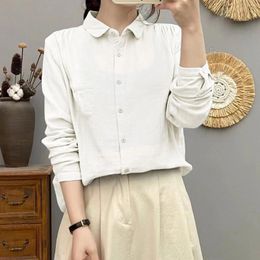 Women's Blouses 2024 Women Button Down Shirts Cotton Long Sleeve V Neck Solid Casual Tunics Tops Pockets Loose Simple Versatile Shirt