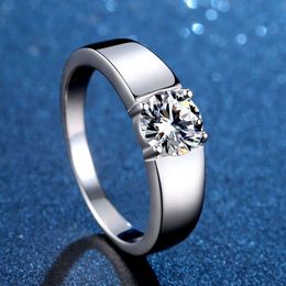 Sterling Silver S Platinum Men's Ring One Carat Simulated Diamond Wedding Ring Fashion Mens Ring Mosang Stone Ring designer jewelry