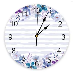 Wall Clocks Summer Flowers Stripes Watercolor Large Kids Room Silent Watch Office Home Decor 10 Inch Hanging Gift