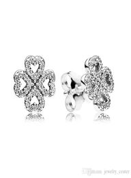 Real 925 Sterling Silver Lucky Clover Stud Earrings Original Box for CZ Diamond Women Girls Earring Set4372030