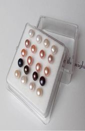 925 Silver Mixed Colour white black Pink 6mm natural Freshwater pearl Earrings Ear Studs 10 pairs box1208048