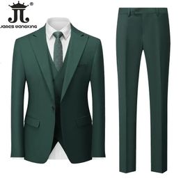 Blazer Vest Pants High End Brand Boutique Mens Solid Color Formal Office Business Suit 3Piece Set Groom Wedding Dress 240422
