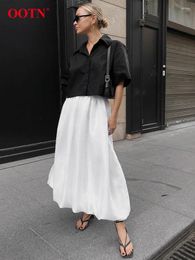 Skirts Street High Waist A Line Women Elegant White Long Female Autumn Office Lady Cotton Mid-Calf Skirt 2024 Spring